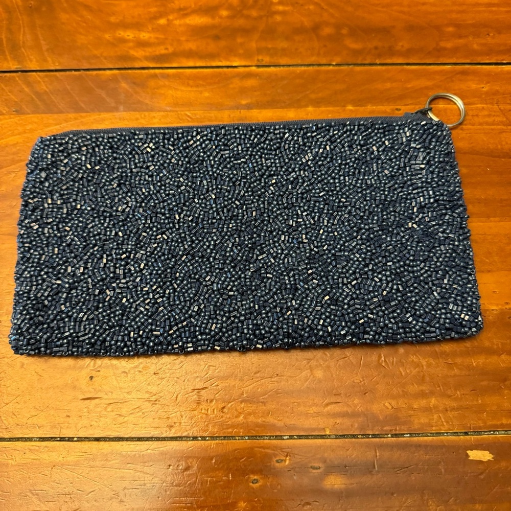 Moyna Blue and Orange Beaded Cosmetic Zipper Pouch - Picture 5 of 7